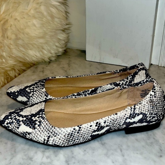 AMERICAN Rag Jilly Pointed Toe Embossed White Black Snake Skin Ballet Fl… - Picture 5 of 14